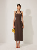 Cotton & Linen Halter Backless Split Dress Summer Casual Maxi