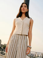 Button Front Sweater Vest with V-Neck Casual Fit