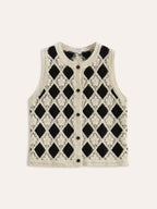 Embroidered Diamond Pattern Knit Vest | Stylish Layering Essential for All Seasons