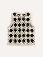 Embroidered Diamond Pattern Knit Vest | Stylish Layering Essential for All Seasons