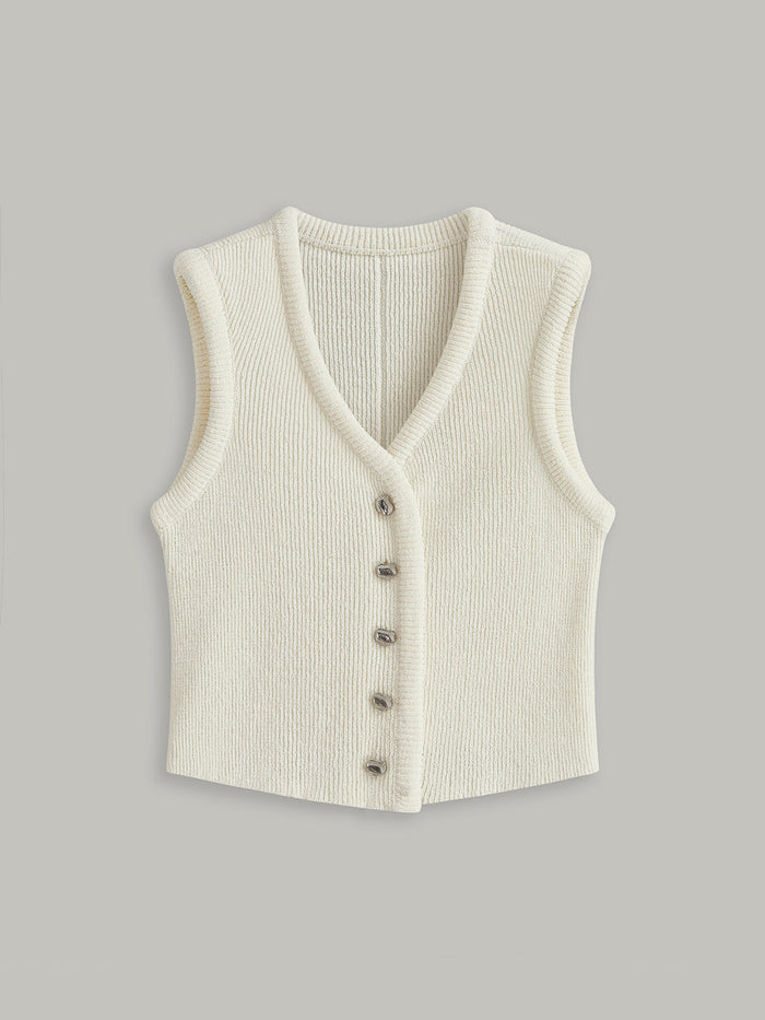Button Front Sweater Vest with V-Neck Casual Fit