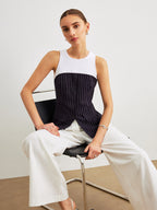 Pinstripe Button Detail Top With Decor Pockets, Women’s Fashion Blouse Tailored Fit