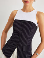 Pinstripe Button Detail Top With Decor Pockets, Women’s Fashion Blouse Tailored Fit