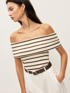 Striped Off-Shoulder Ribbed Top For Women Casual Summer Wear