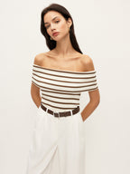 Striped Off-Shoulder Ribbed Top For Women Casual Summer Wear
