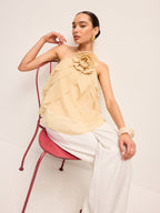 Floral Ruffle Halter Top for Women with Tie Neck Closure