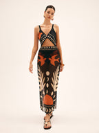 Bird Print Mesh Cover Up Maxi Skirt Lightweight Summer Beachwear