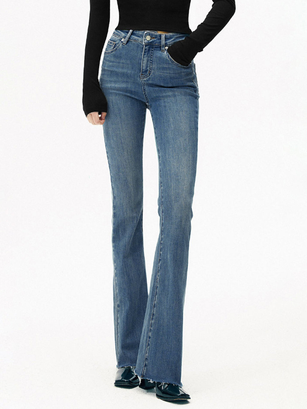High-Waist Denim Bootcut Jeans for Women Slim Fit
