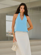 Halter Neck Backless Detailed Top with Floral Embroidery Detail