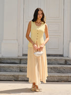 Sleeveless Square-Neck Buttoned Top With Split Hem Casual Women's Fashion