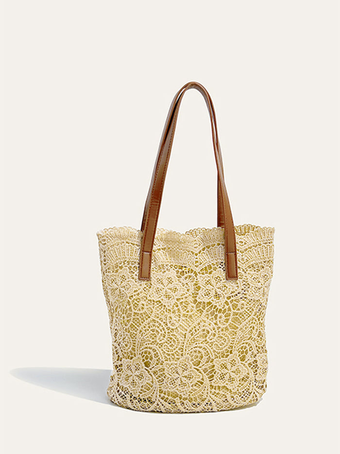 Lace Embellished Tote Bag with Chic Floral Design