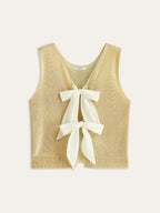 Bow Tie Knit Top Comfort Fit Casual Style Pullover