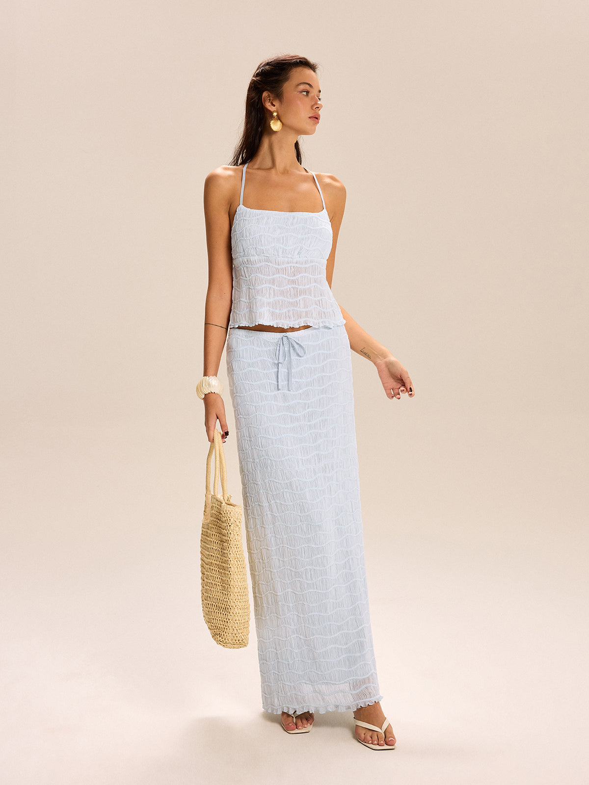 Textured Halter Crop Top and Skirt Set for Women Summer Outfit