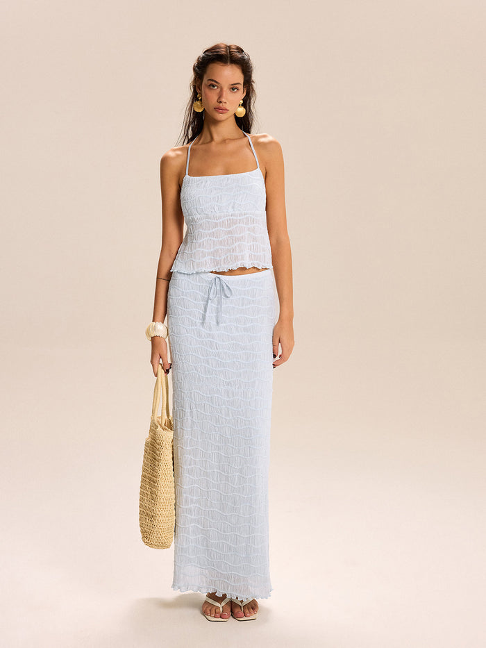 Textured Halter Crop Top and Skirt Set for Women Summer Outfit
