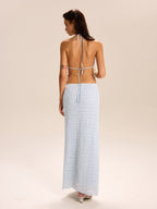Textured Halter Crop Top and Skirt Set for Women Summer Outfit