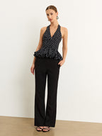 Polka Dot Halter Peplum Top with Tie Back Detail