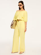 Puff-Sleeve Back-Tie Blouse for Women Trendy Casual