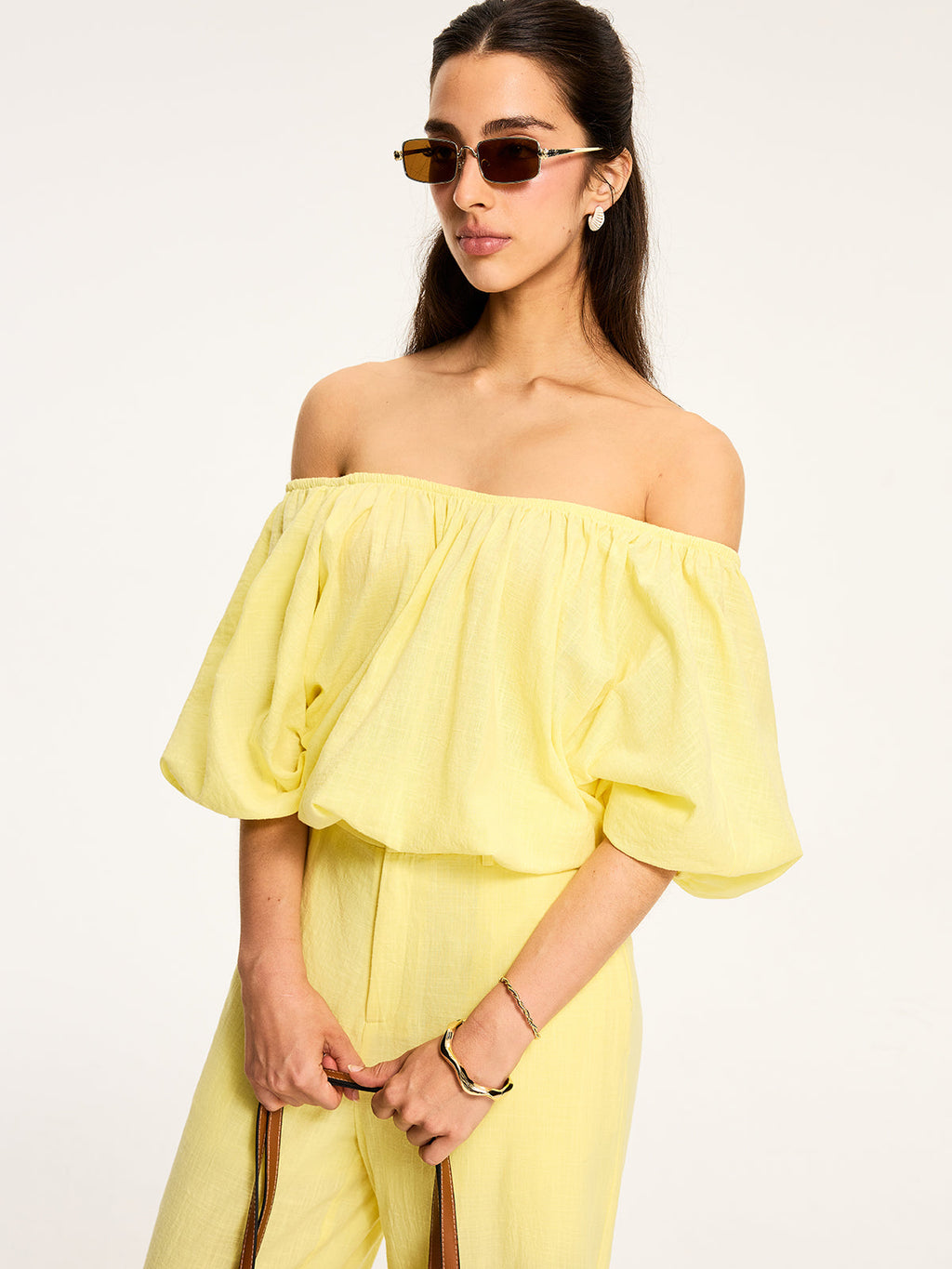 Puff-Sleeve Back-Tie Blouse for Women Trendy Casual