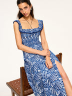 Semi-Sheer Embroidered Maxi Dress with Ruffled Trim and Floral Detailing
