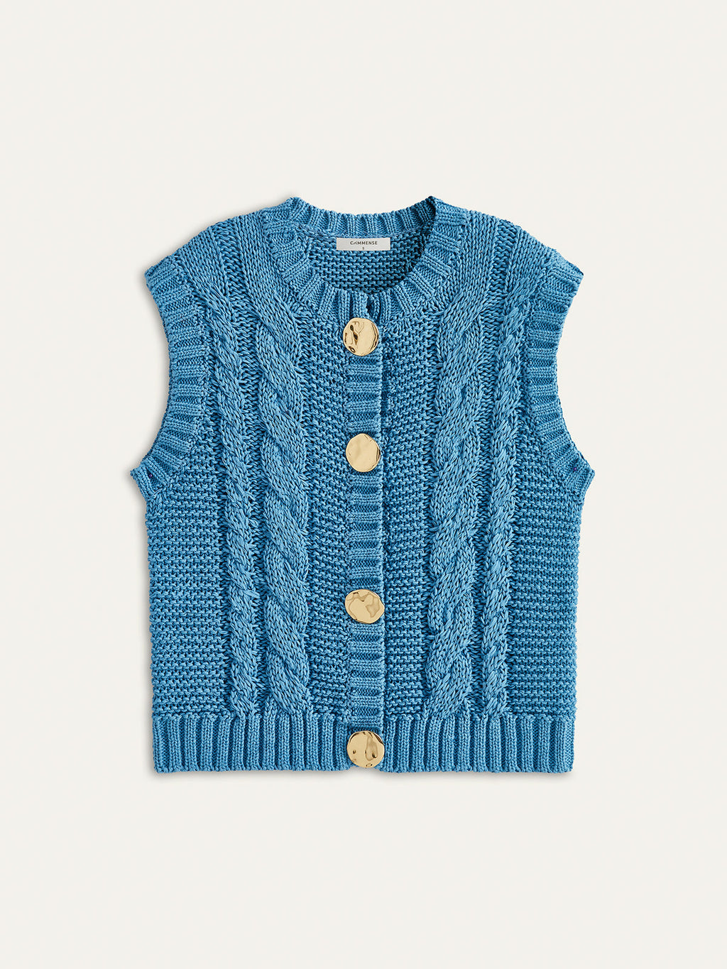 Cable-Knit Sleeveless Buttoned Vest for Layering Essential