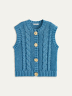 Cable-Knit Sleeveless Buttoned Vest for Layering Essential