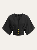 Cotton & Linen Kimono Sleeve Button Top Casual Lightweight Breathable