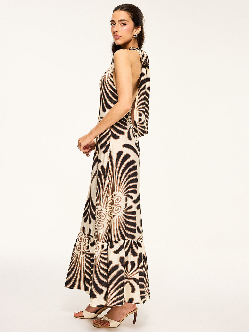 Printed Halter Backless Maxi Dress for Women Summer Beachwear