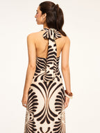 Printed Halter Backless Maxi Dress for Women Summer Beachwear