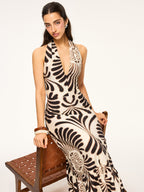 Printed Halter Backless Maxi Dress for Women Summer Beachwear