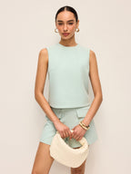 Minimalist Back Button Sleeveless Shorts Set Comfortable Summer Outfit