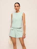 Minimalist Back Button Sleeveless Shorts Set Comfortable Summer Outfit