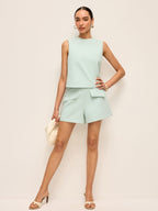 Minimalist Back Button Sleeveless Shorts Set Comfortable Summer Outfit