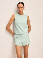 Minimalist Back Button Sleeveless Shorts Set Comfortable Summer Outfit