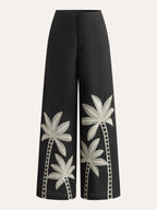 Embroidered High-Waist Wide-Leg Pants for Women Casual Comfort Fit