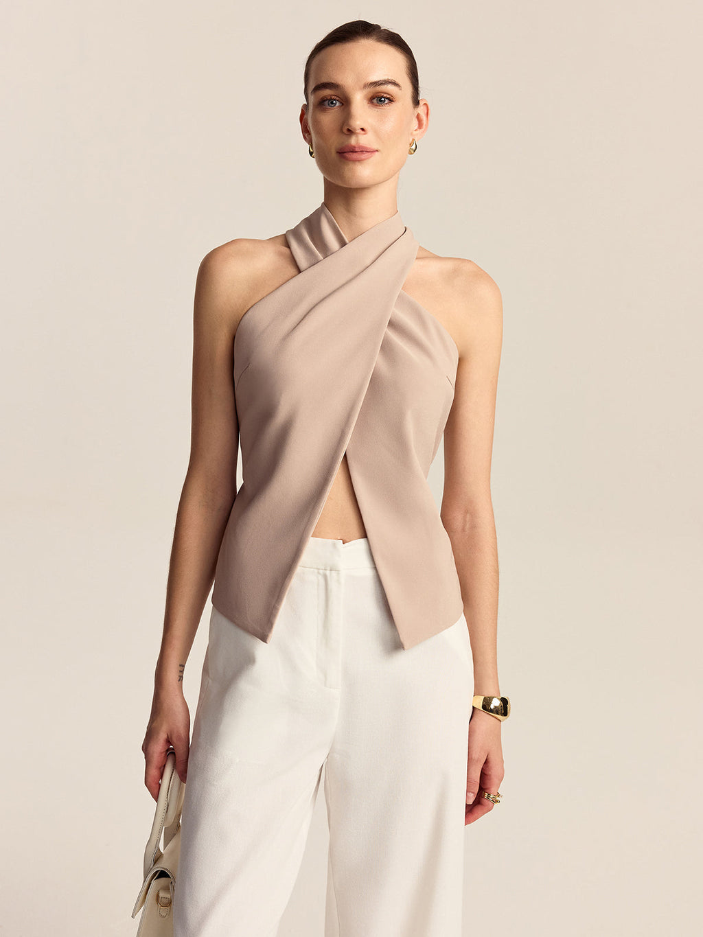 Cross-Front Halter Top for Summer Casual Wear