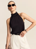 Satin Halter Top with Adjustable Tie Closure