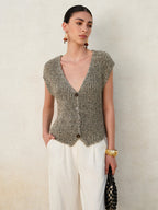 Knit Button-Down Vest with Side Pockets for Women
