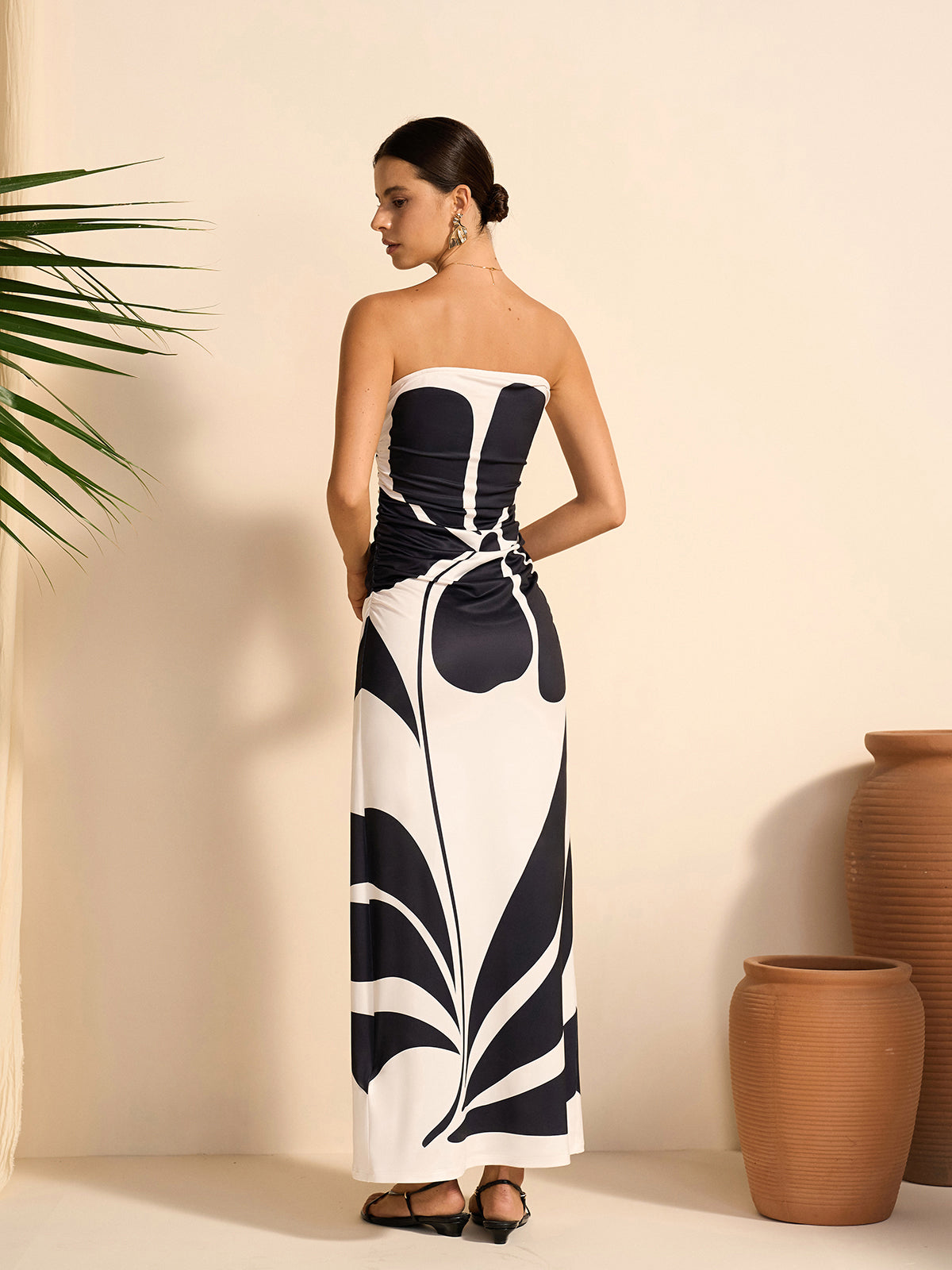 Semi-Sheer Strapless Floral Dress for Women Spring Summer