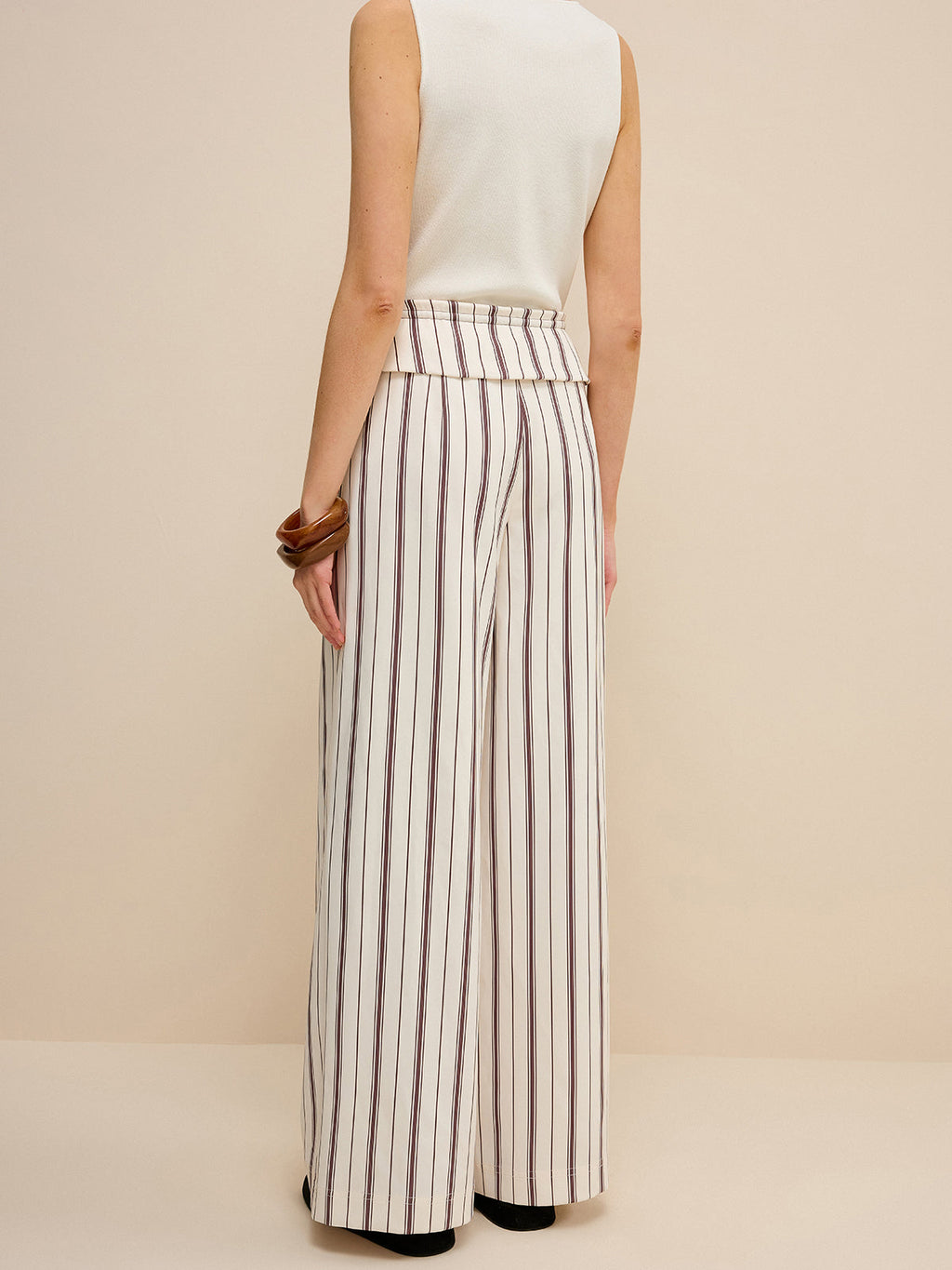 Striped Wide-Leg Pants with Peplum Waist and High Waistband