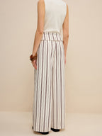 Striped Wide-Leg Pants with Peplum Waist and High Waistband