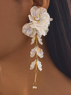 Floral Iridescent Drop Earrings Handcrafted Unique Women's Jewelry