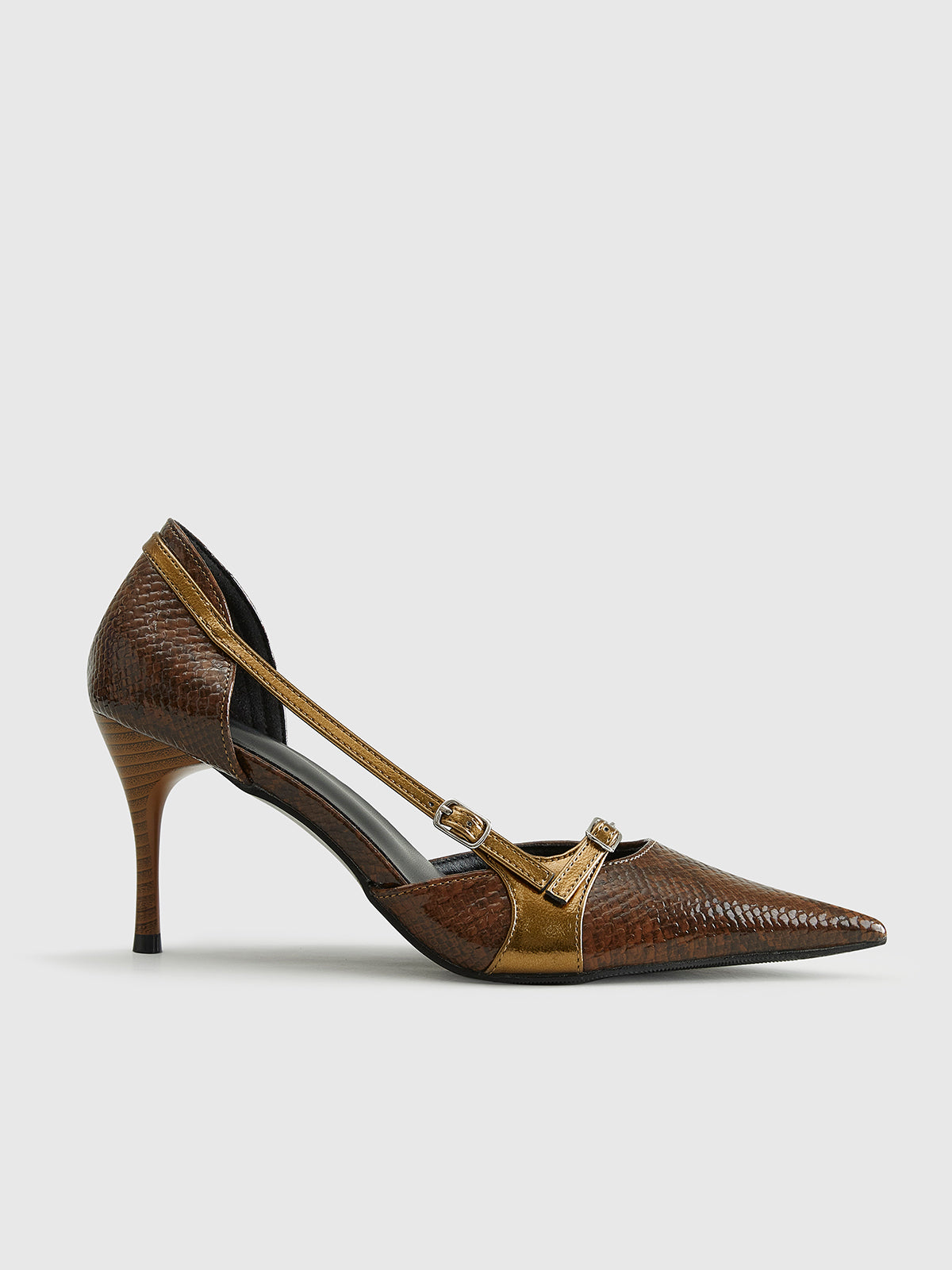 Snakeskin Printed Buckle Pumps High Heel Stiletto Fashion Shoes