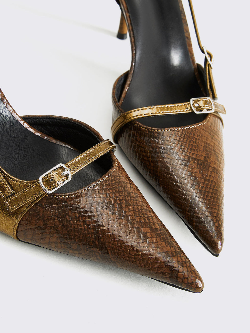 Snakeskin Printed Buckle Pumps High Heel Stiletto Fashion Shoes
