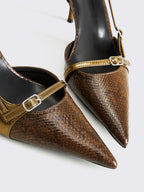 Snakeskin Printed Buckle Pumps High Heel Stiletto Fashion Shoes