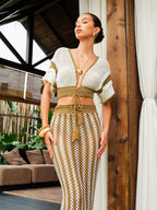 Crochet Stripe Skirt Set with Tassel Tie Waist and Bohemian Style