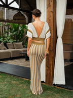 Crochet Stripe Skirt Set with Tassel Tie Waist and Bohemian Style