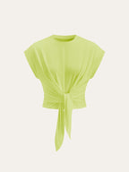 Tie-Front Cap Sleeve Top Women's Casual Blouse