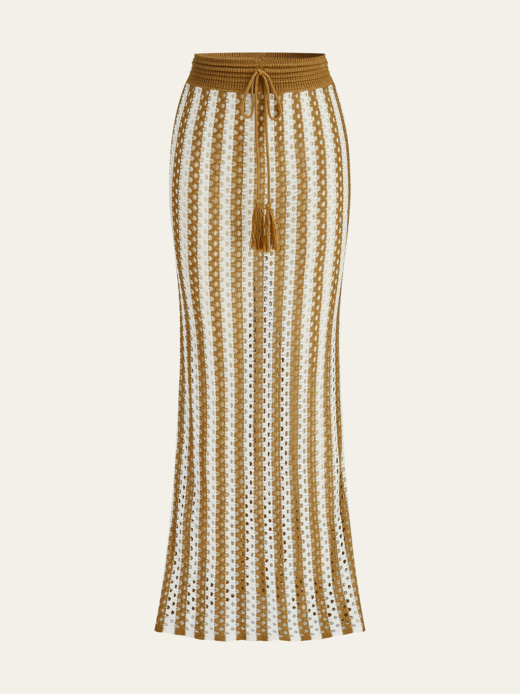 Crochet Stripe Skirt Set with Tassel Tie Waist and Bohemian Style