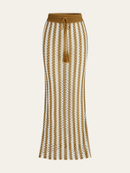 Crochet Stripe Skirt Set with Tassel Tie Waist and Bohemian Style