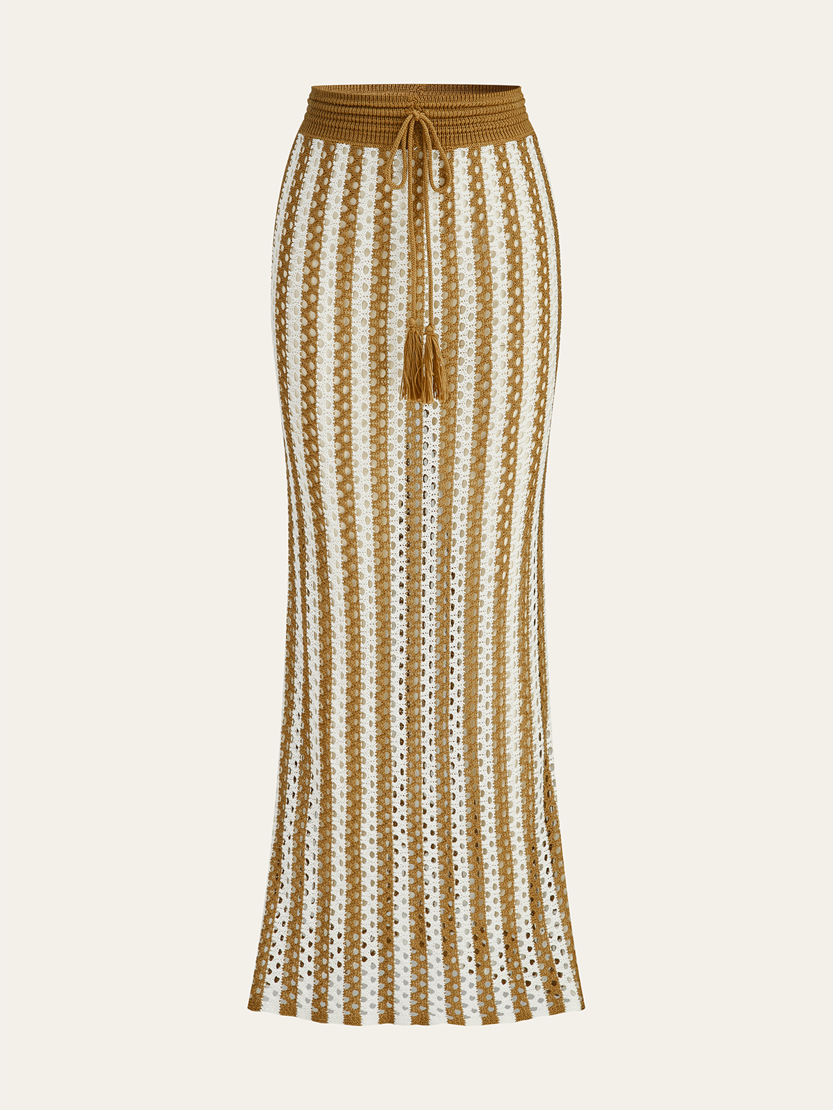 Crochet Stripe Skirt Set with Tassel Tie Waist and Bohemian Style